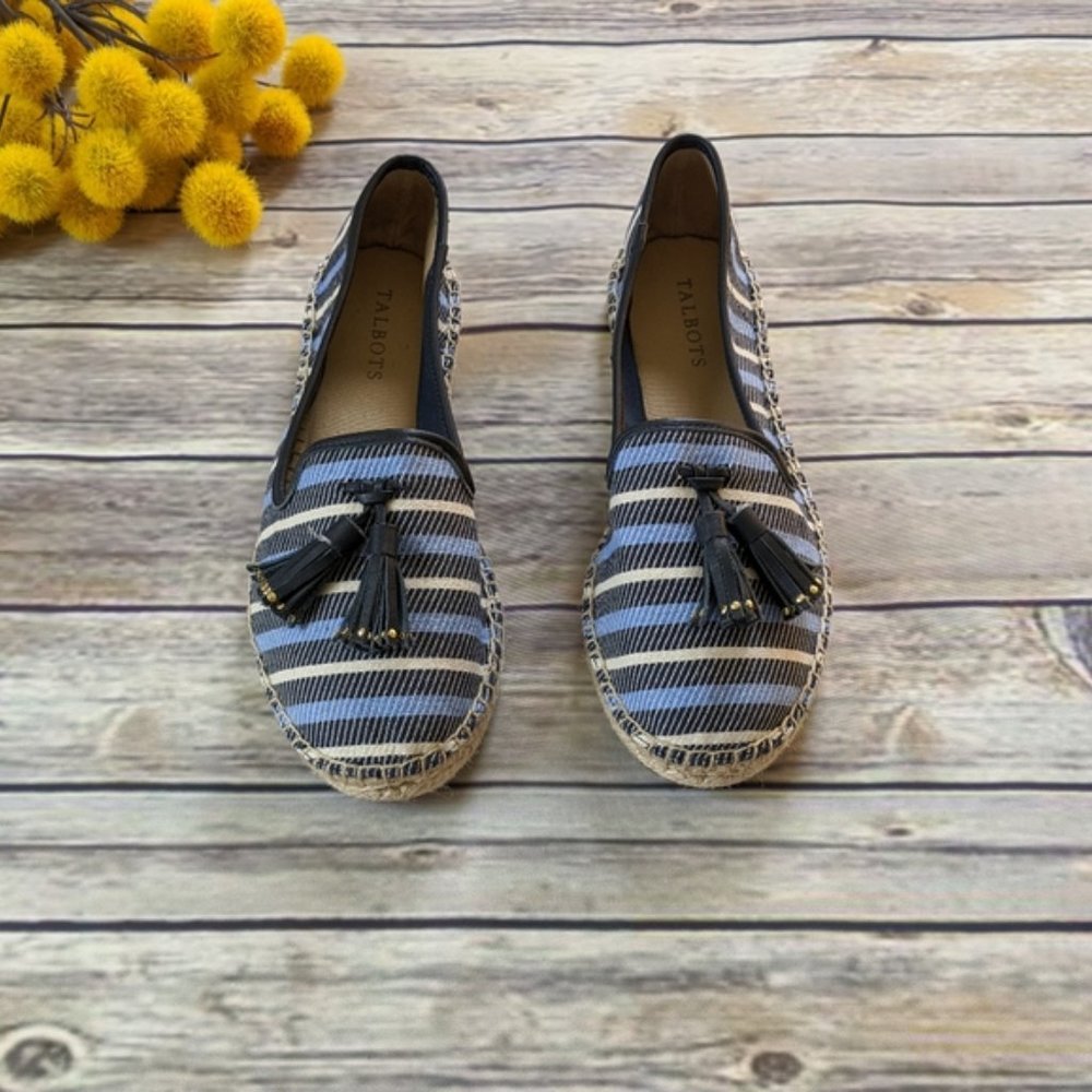 New Talbots Ivy Striped Espadrille Tassel Loafers - Picture 12 of 16